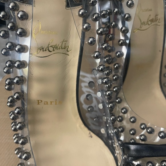 Christian Louboutin black Paton Billie Et Boule 100 pumps shear studded suede - Picture 7 of 7